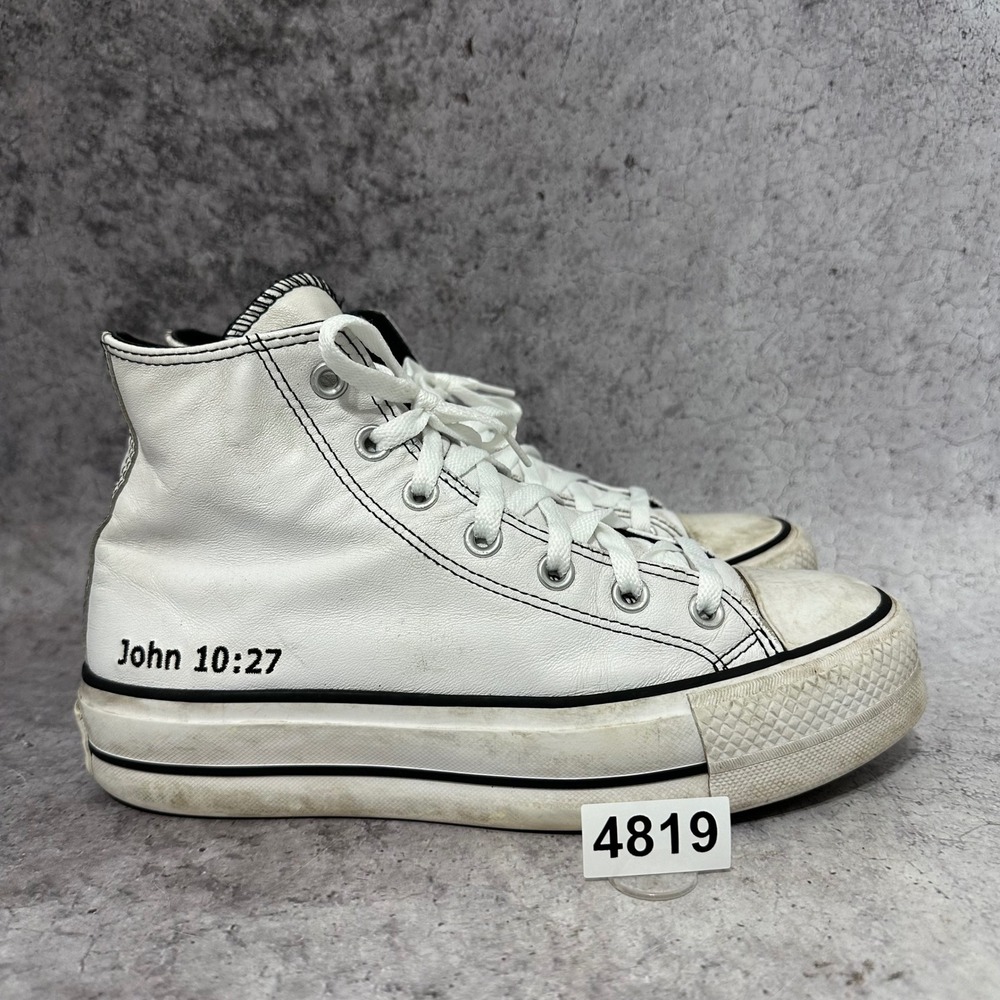 Converse Chuck Taylor Lift Platform Shoes Women 8 White Leather John 10:27